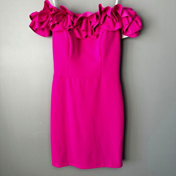 Nwt Aqua Formal Off the Shoulder Fuschia Ruffle Dress Womens Sz 4 Bloomingdales - Picture 1 of 5